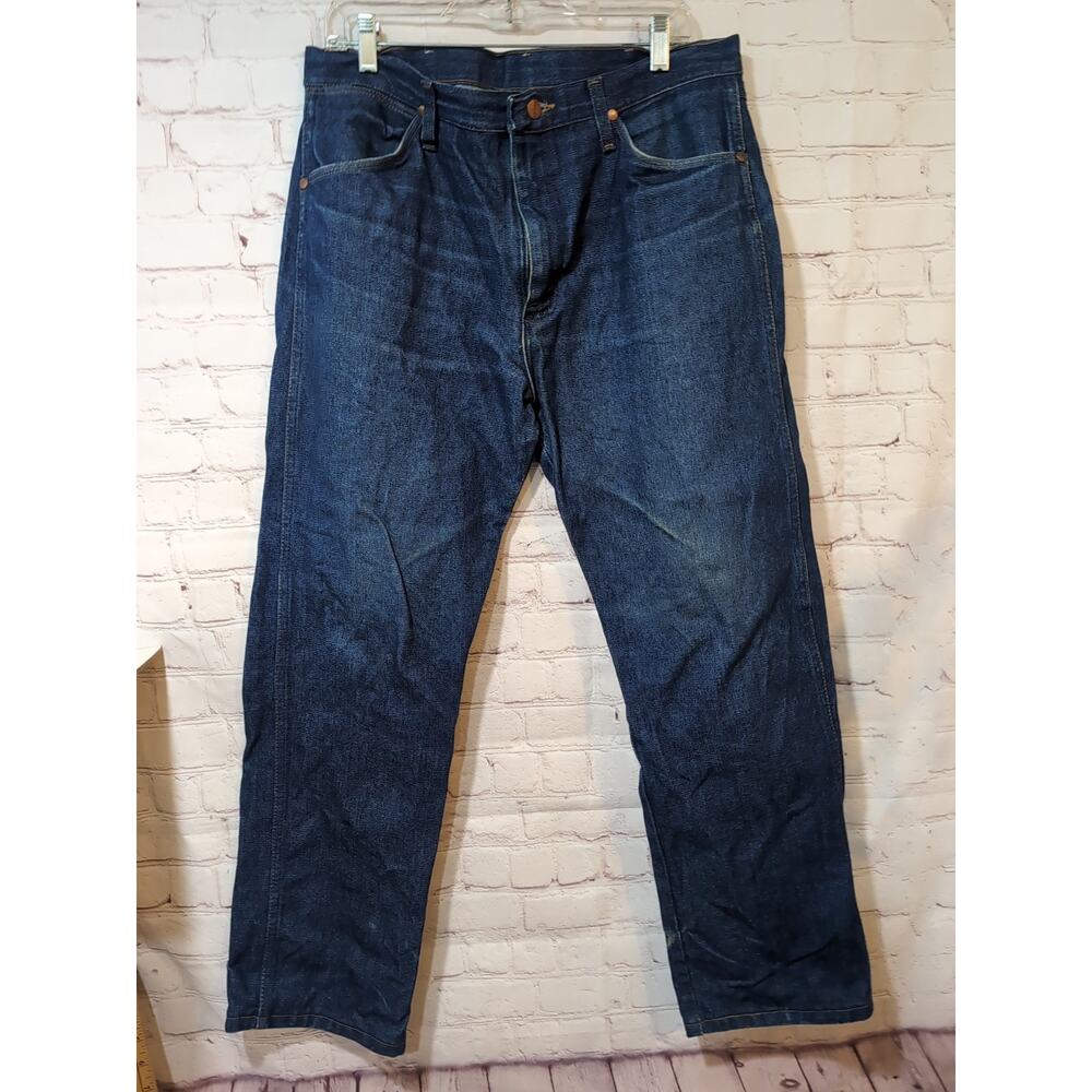 1990's Wrangler 13MWZ Cowboy Cut Jean Men 35x30 Blue Straight Leg Made in Mexico